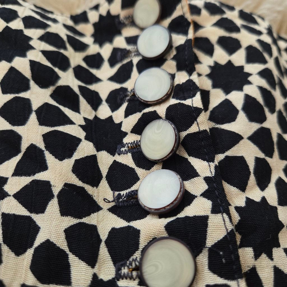 Vintage Platinum High Waisted Black White Pearl Button Sheer Crepe Boho Pants - Picture 2 of 5